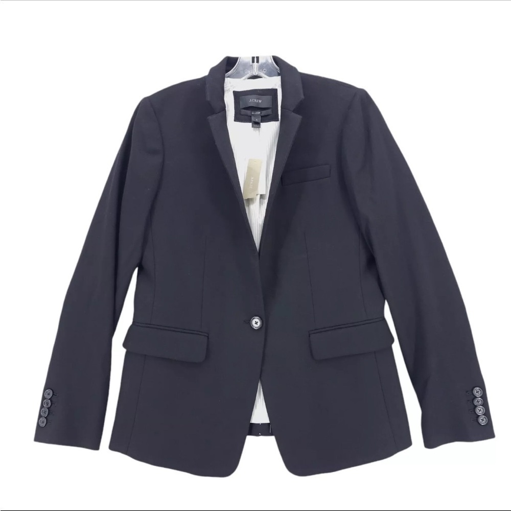 J. CREW Black Regent Blazer Jacket Wool Blend Flannel B0323 Size 00